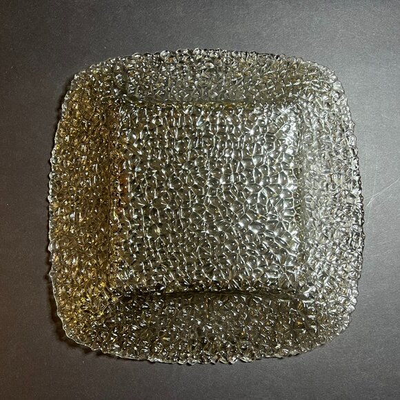 Vintage Vetropuro Turkish Peach Amber Pebbled Glass Square Salad Plate Dish 8.5" - Picture 4 of 5